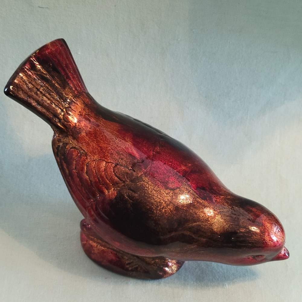Art Ceramic Bird Sculpture in Red and Gold